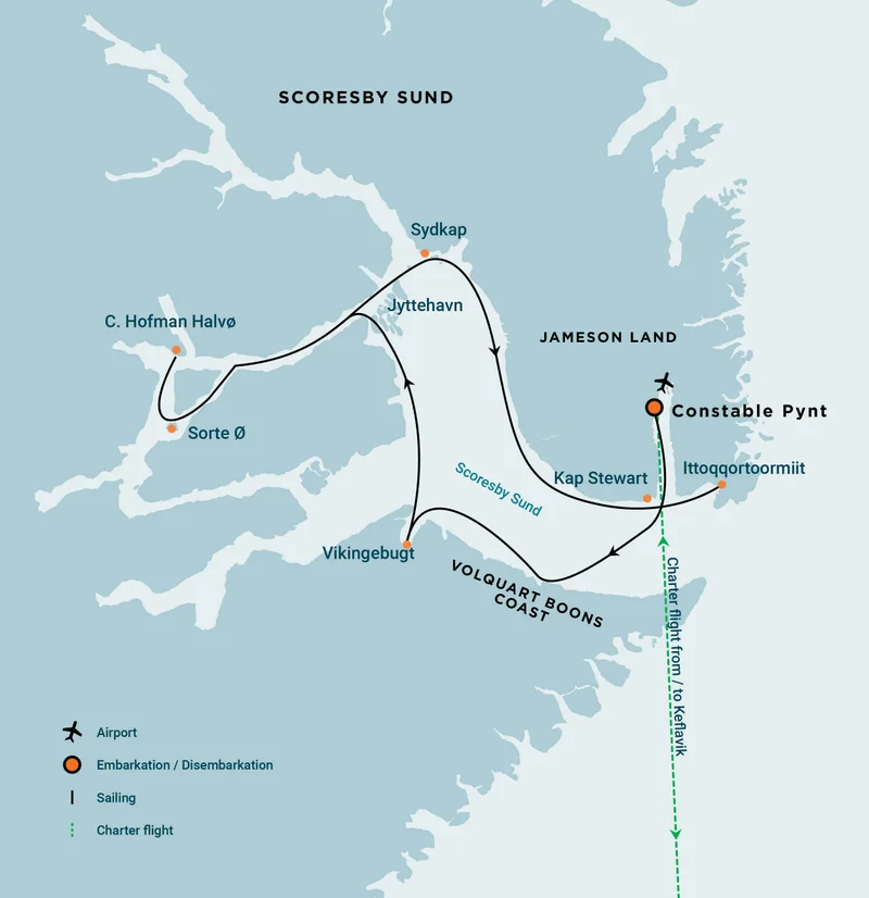 East Greenland, Scoresby Sund - Aurora Borealis, Fly & Sail