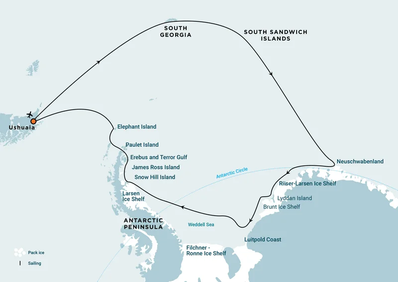 Remote Weddell Sea Explorer incl. South Georgia - South Sandwich Islands - Neuschwabenland - Larsen Ice Shelf - Paulet and Devil Island - Elephant Island, incl. helicopters