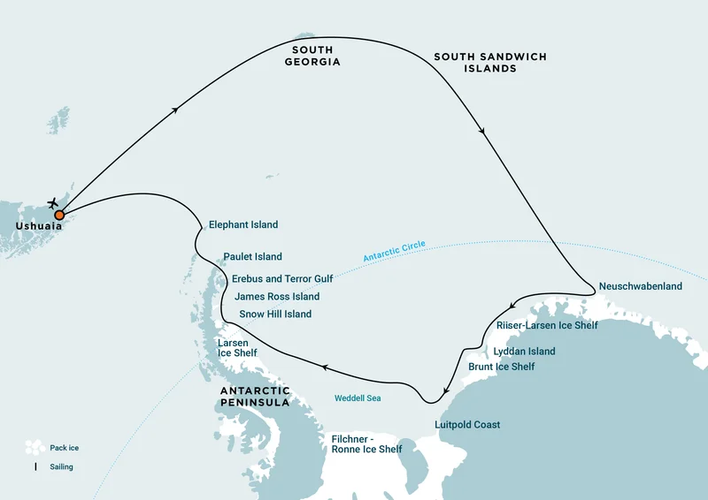 Remote Weddell Sea Explorer incl. South Georgia - South Sandwich Islands - Neuschwabenland - Larsen Ice Shelf - Paulet and Devil Island - Elephant Island, incl. helicopters