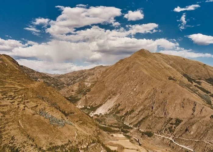 Aerial Landscape Panoramic View to Urubamba River and Sacred Valley