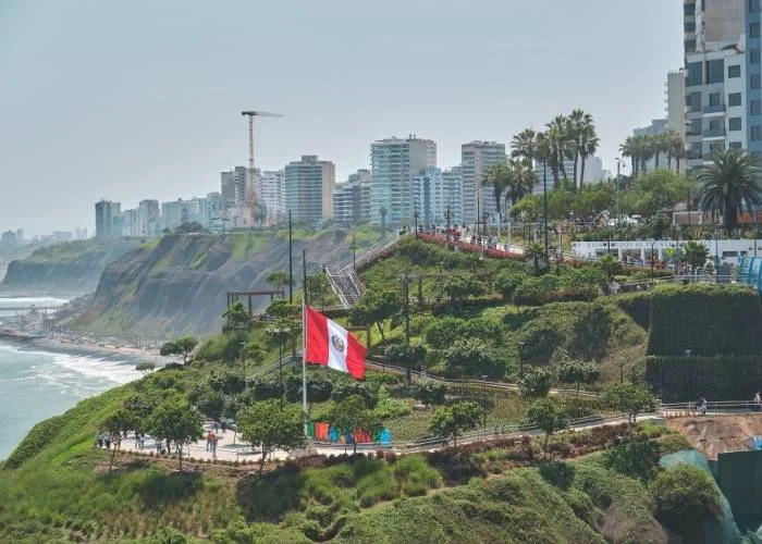 Lima peru - peruvian flag waving in miraflores, lima